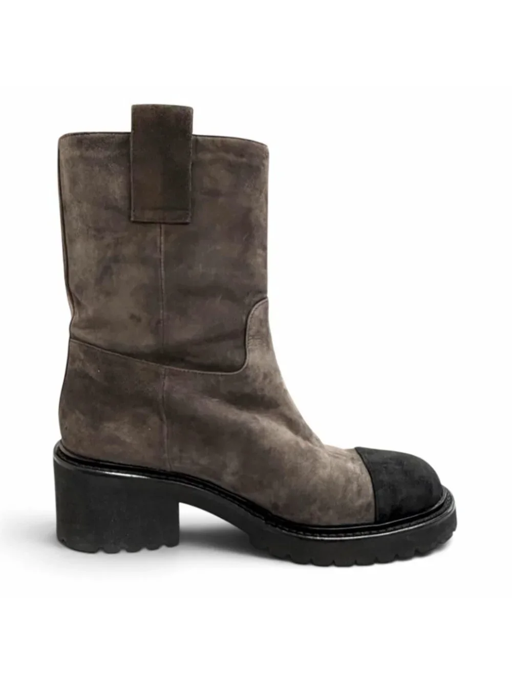 Chanel CC Logo Lining Quilted Suede Leather Ankle Boots Short Dark Brown